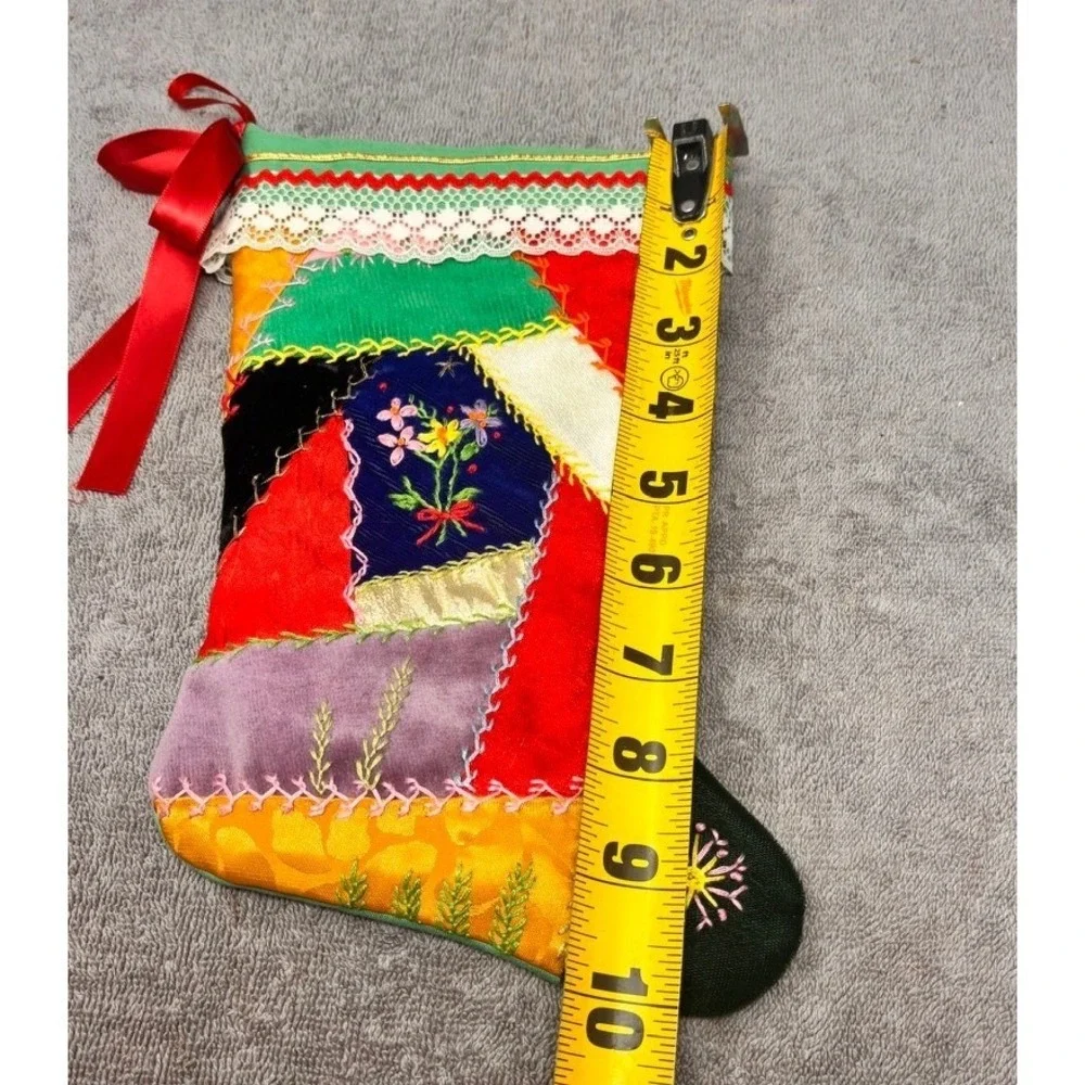 Vintage Handmade Crazy Quilt Christmas Stocking 10